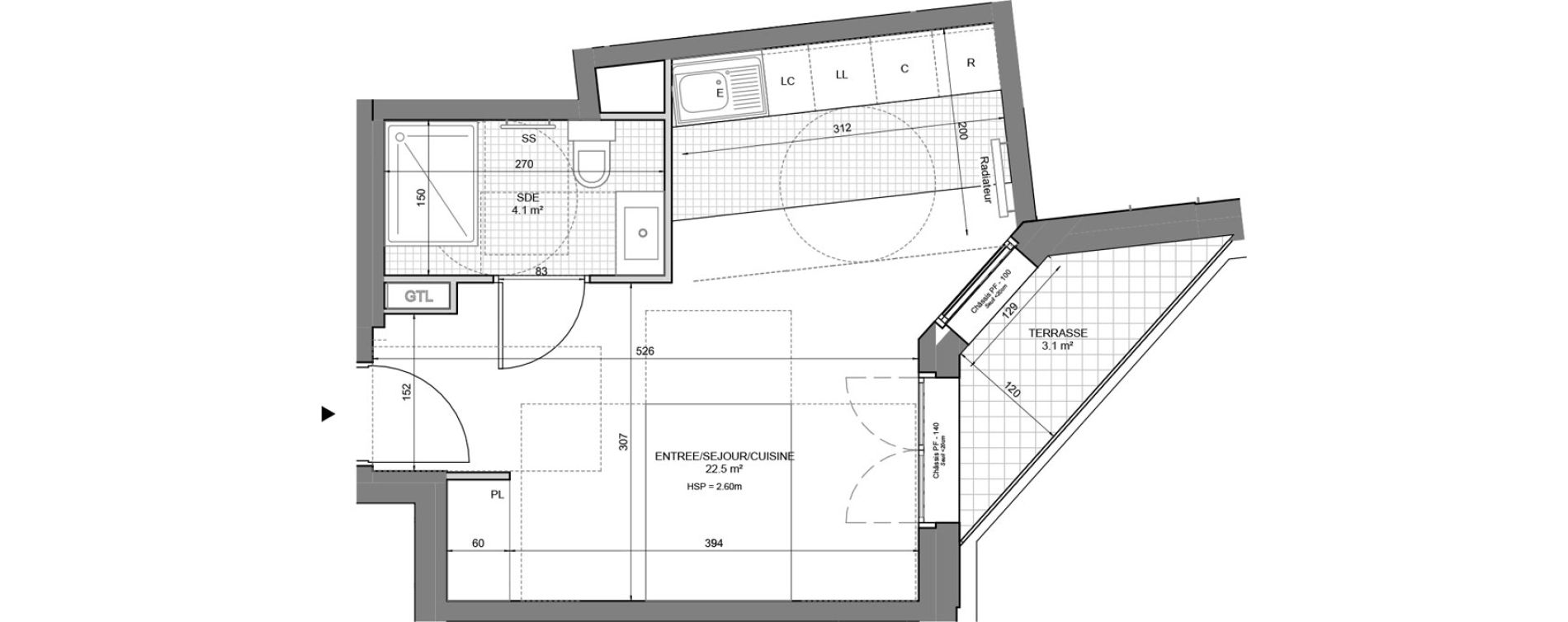 Studio de 26,60 m2 &agrave; Gennevilliers Sud chanteraines