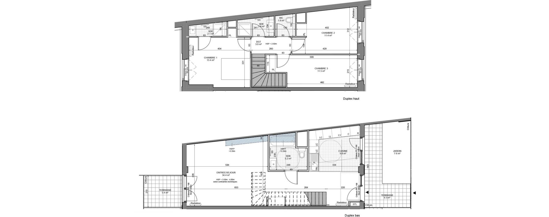 Duplex T4 de 95,60 m2 &agrave; Gennevilliers Sud chanteraines