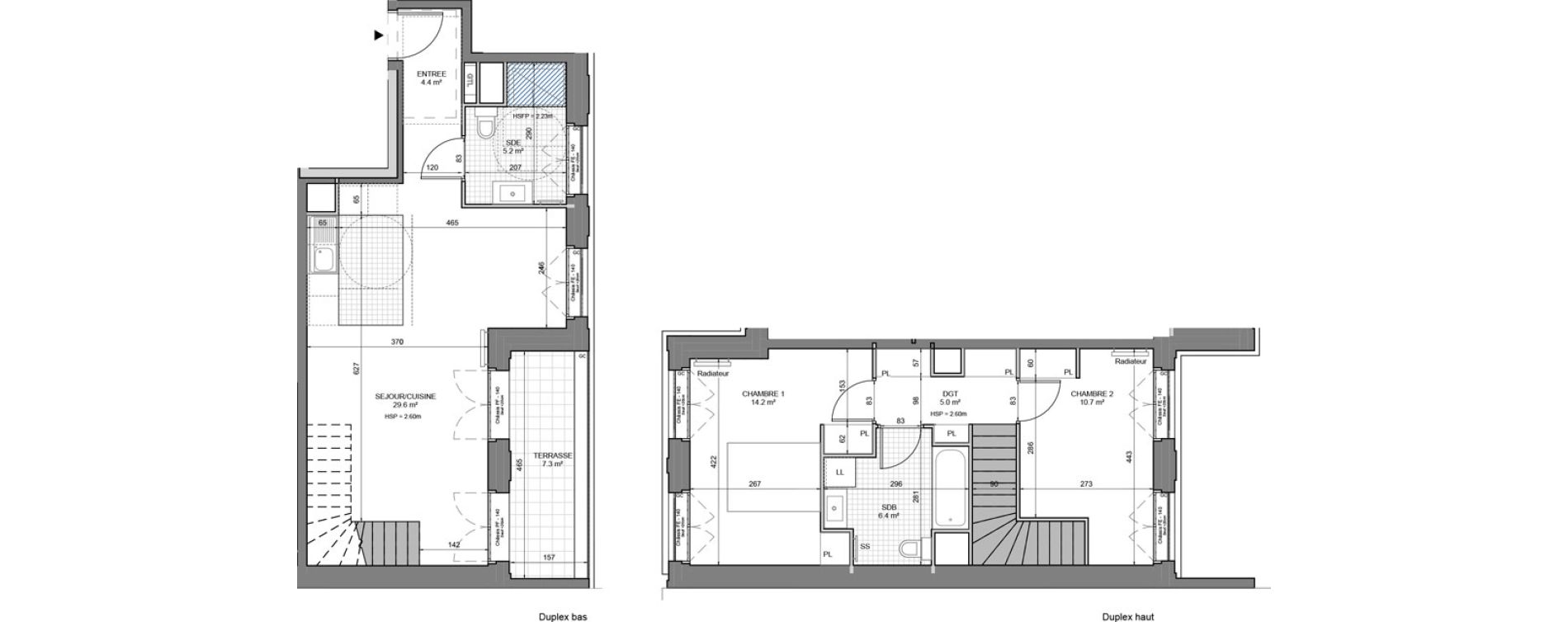 Duplex T3 de 75,60 m2 &agrave; Gennevilliers Sud chanteraines