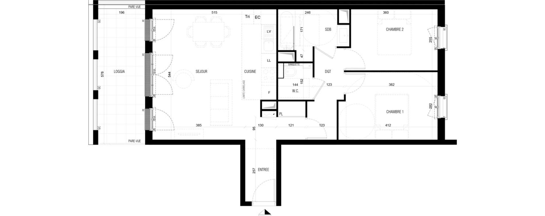Appartement T3 de 64,90 m2 au Plessis-Robinson Ilot du ponant