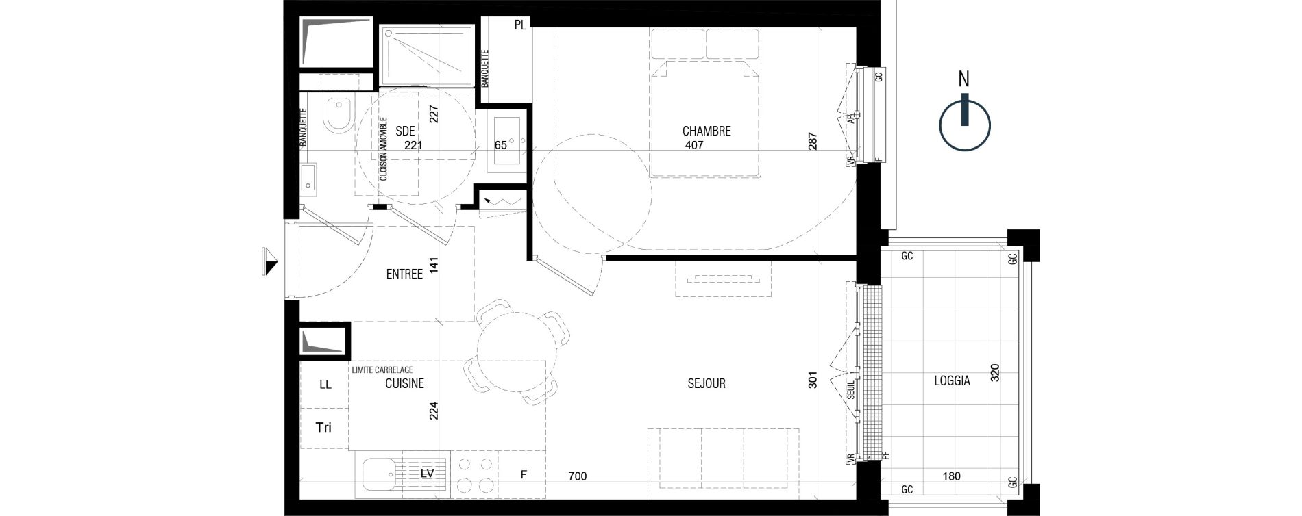 Appartement T2 de 39,80 m2 au Plessis-Robinson Ilot du ponant