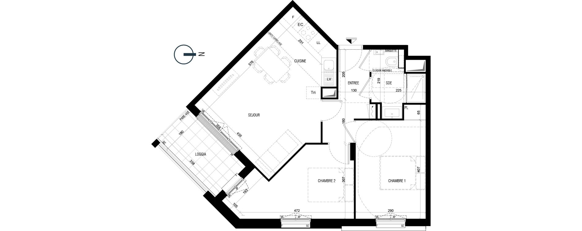 Appartement T3 de 57,30 m2 au Plessis-Robinson Ilot du ponant