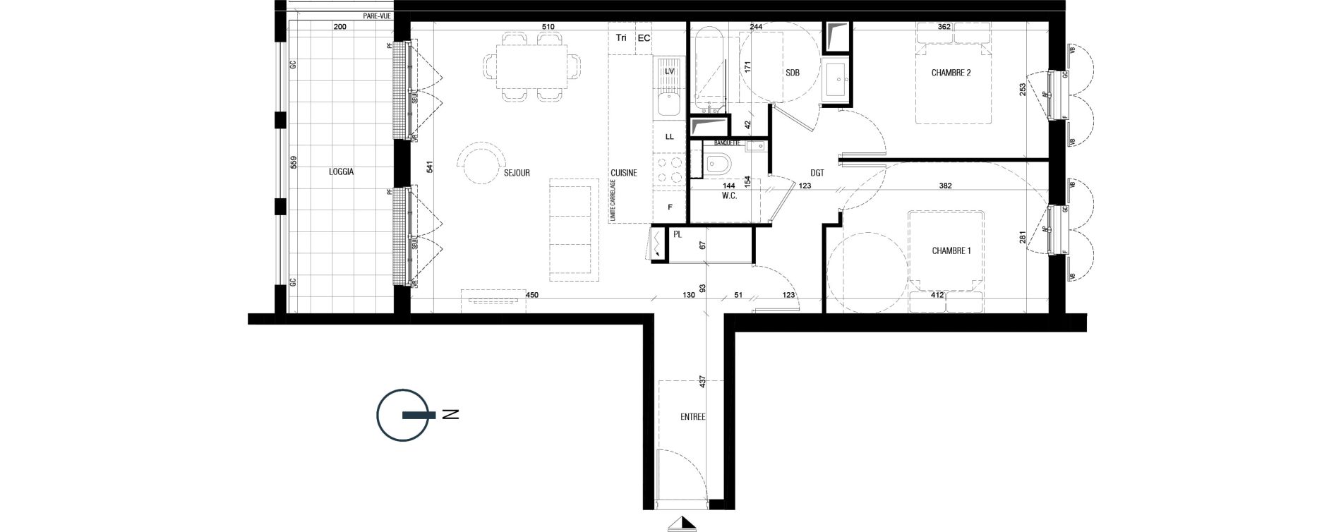 Appartement T3 de 65,70 m2 au Plessis-Robinson Ilot du ponant