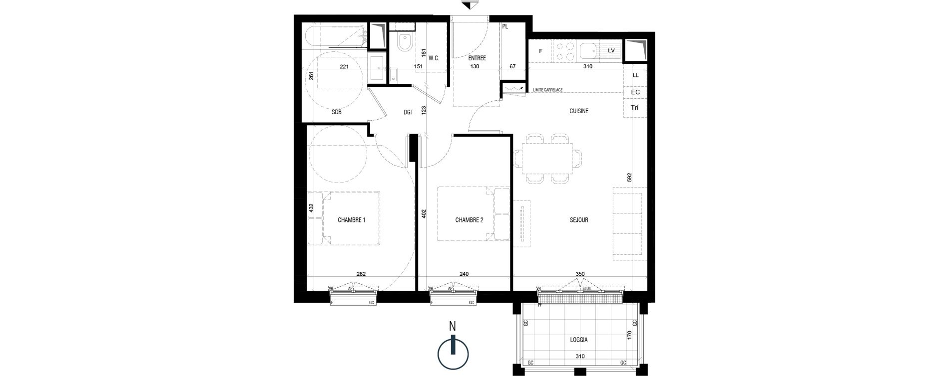 Appartement T3 de 58,20 m2 au Plessis-Robinson Ilot du ponant