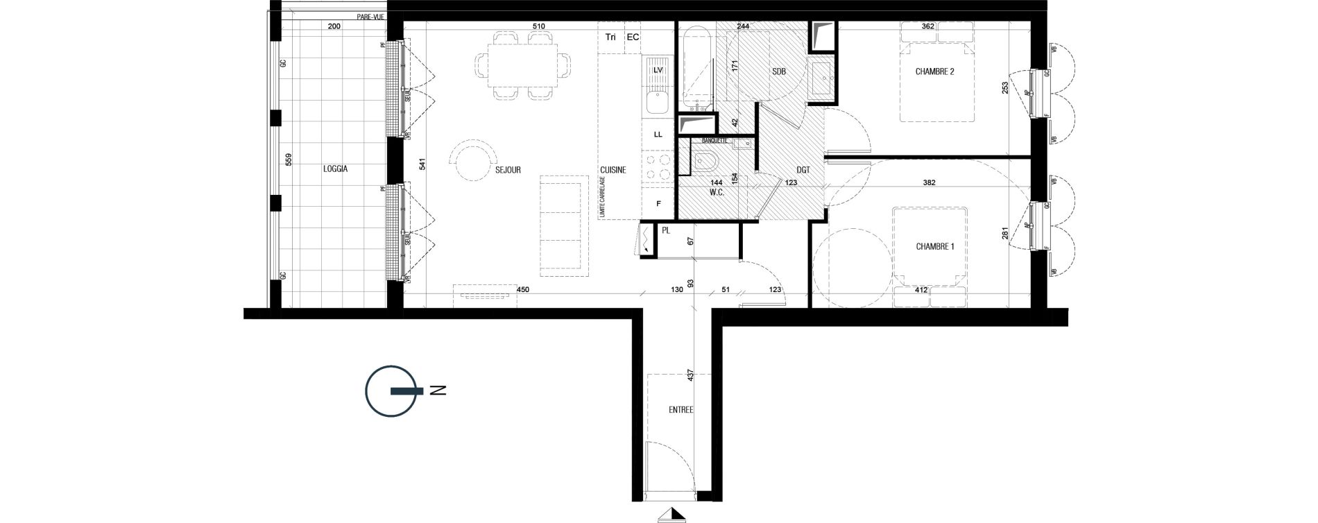 Appartement T3 de 65,70 m2 au Plessis-Robinson Ilot du ponant