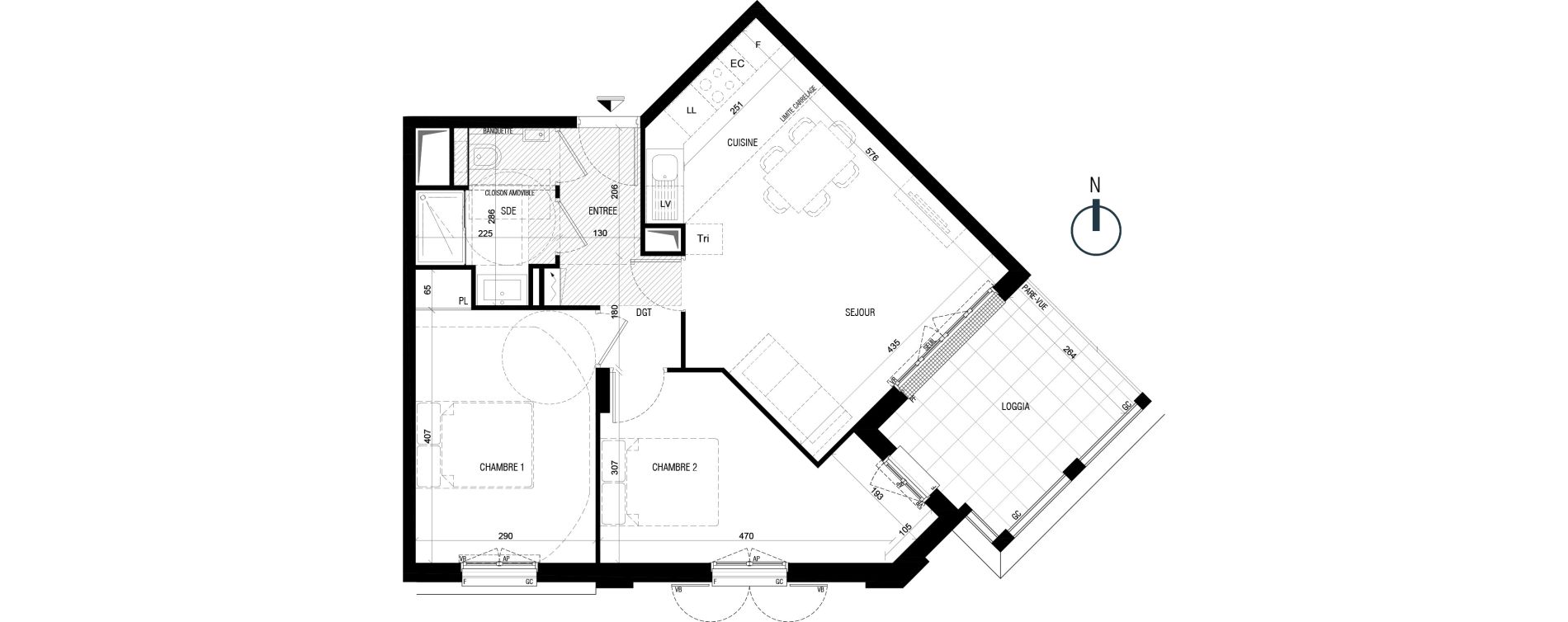 Appartement T3 de 57,50 m2 au Plessis-Robinson Ilot du ponant