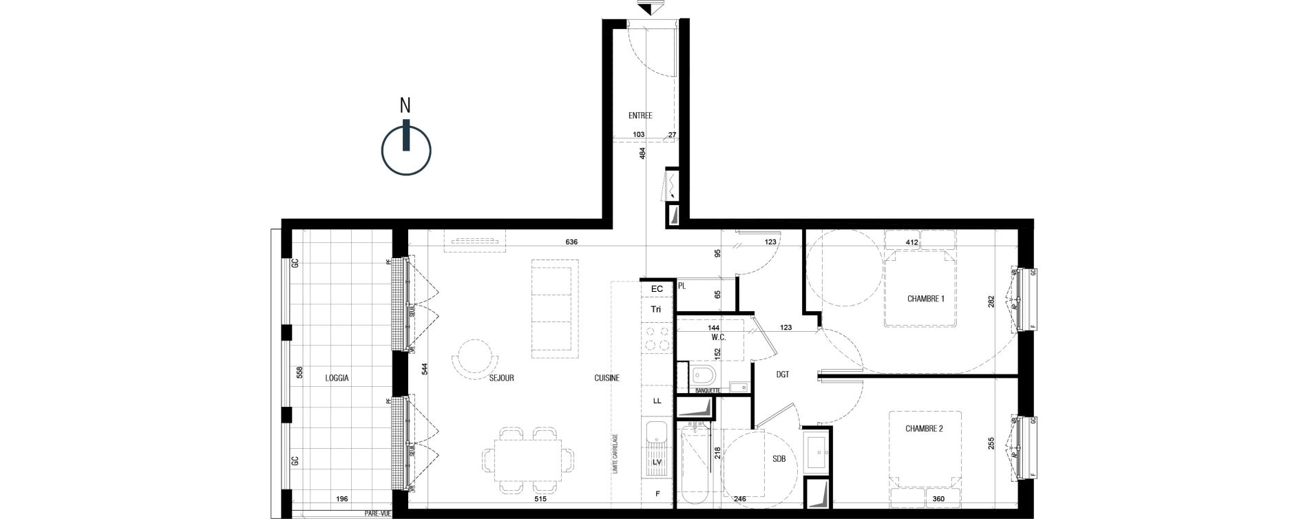 Appartement T3 de 66,70 m2 au Plessis-Robinson Ilot du ponant