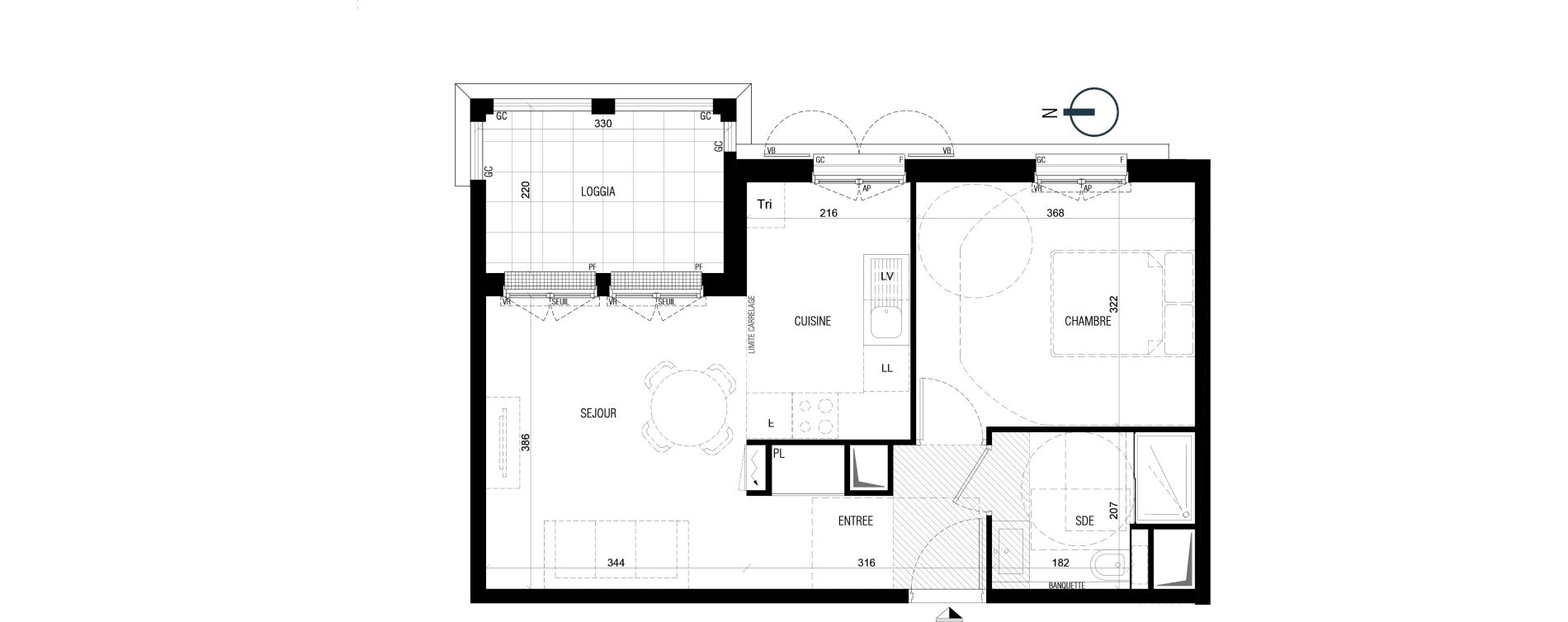 Appartement T2 de 42,80 m2 au Plessis-Robinson Ilot du ponant