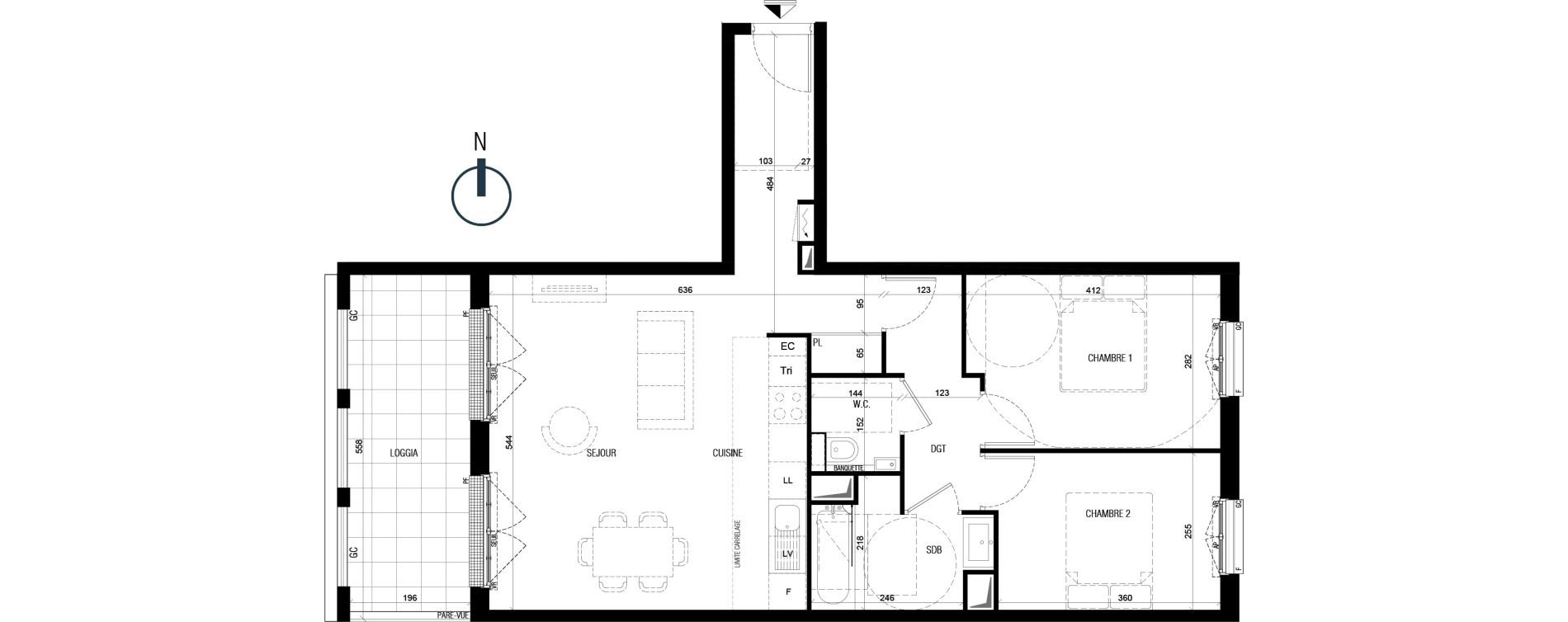 Appartement T3 de 66,70 m2 au Plessis-Robinson Ilot du ponant
