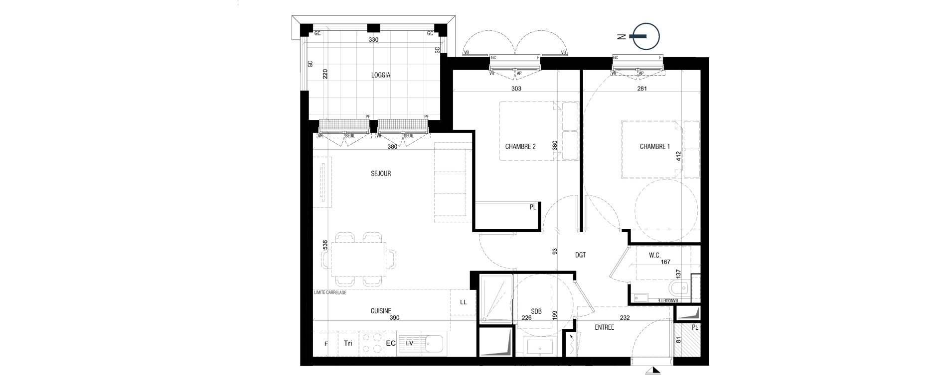 Appartement T3 de 55,40 m2 au Plessis-Robinson Ilot du ponant