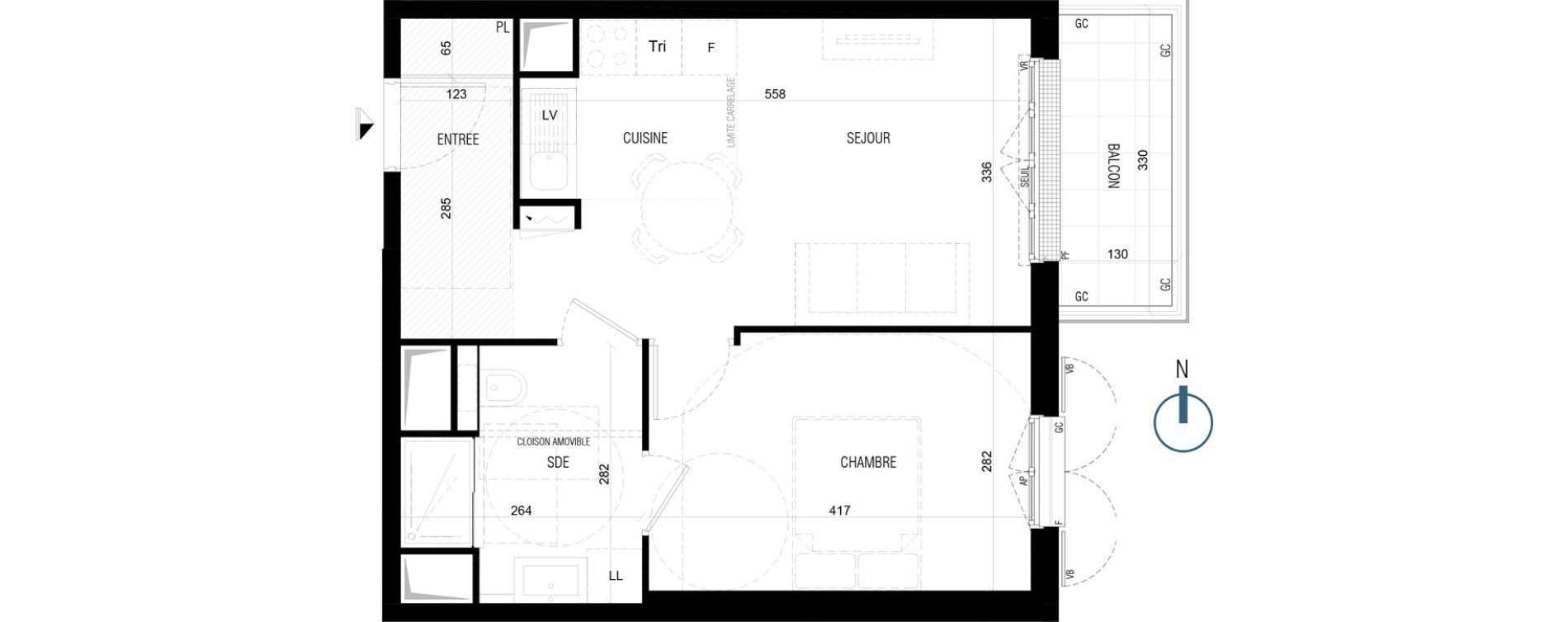 Appartement T2 de 40,50 m2 au Plessis-Robinson Ilot du ponant