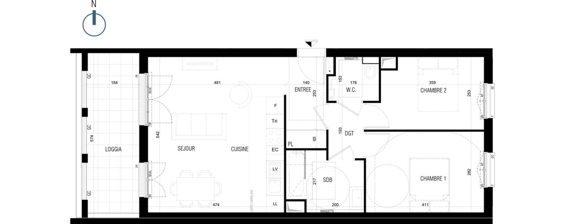 Appartement T3 de 61,10 m2 au Plessis-Robinson Ilot du ponant
