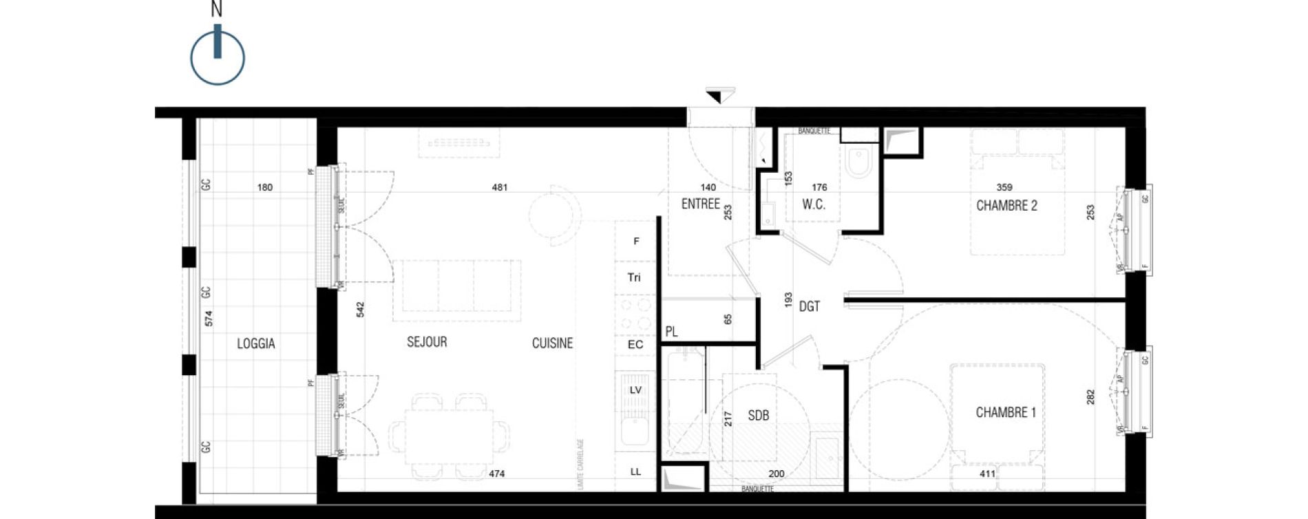 Appartement T3 de 61,10 m2 au Plessis-Robinson Ilot du ponant