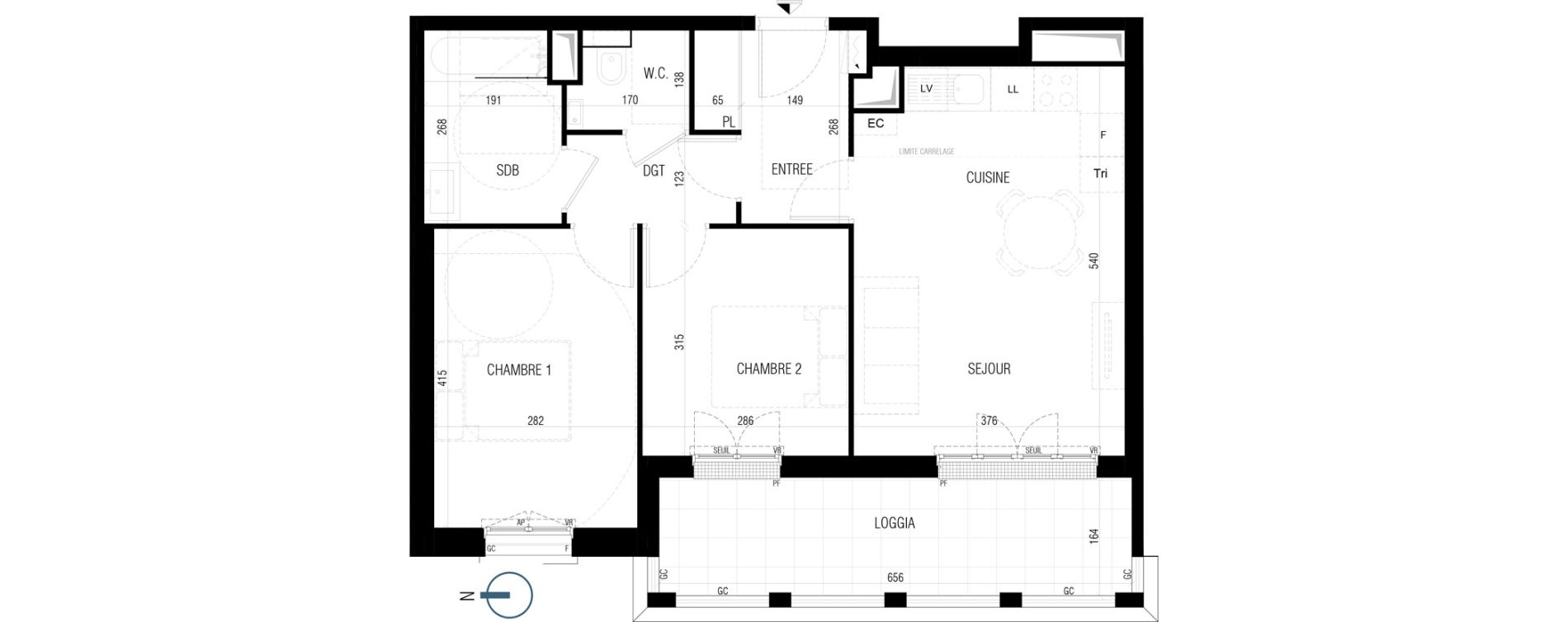 Appartement T3 de 55,30 m2 au Plessis-Robinson Ilot du ponant