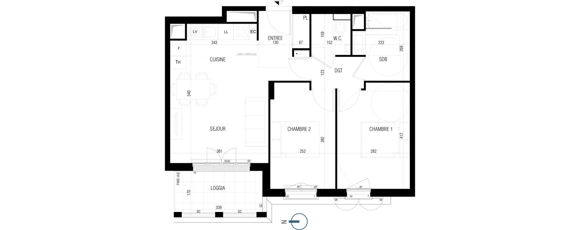 Appartement T3 de 55,50 m2 au Plessis-Robinson Ilot du ponant