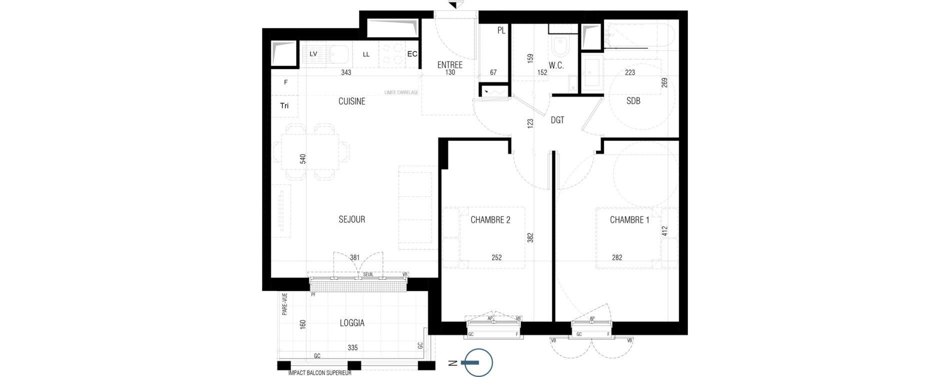 Appartement T3 de 55,50 m2 au Plessis-Robinson Ilot du ponant