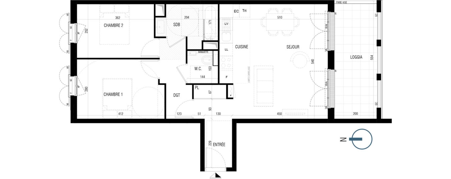 Appartement T3 de 64,20 m2 au Plessis-Robinson Ilot du ponant