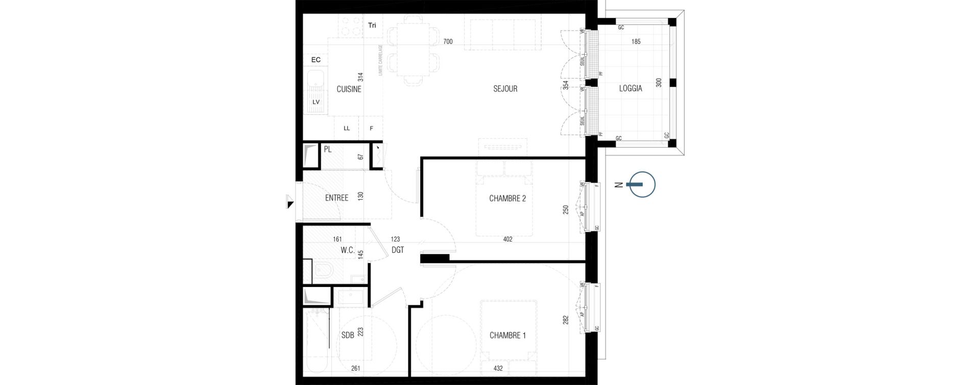 Appartement T3 de 60,30 m2 au Plessis-Robinson Ilot du ponant