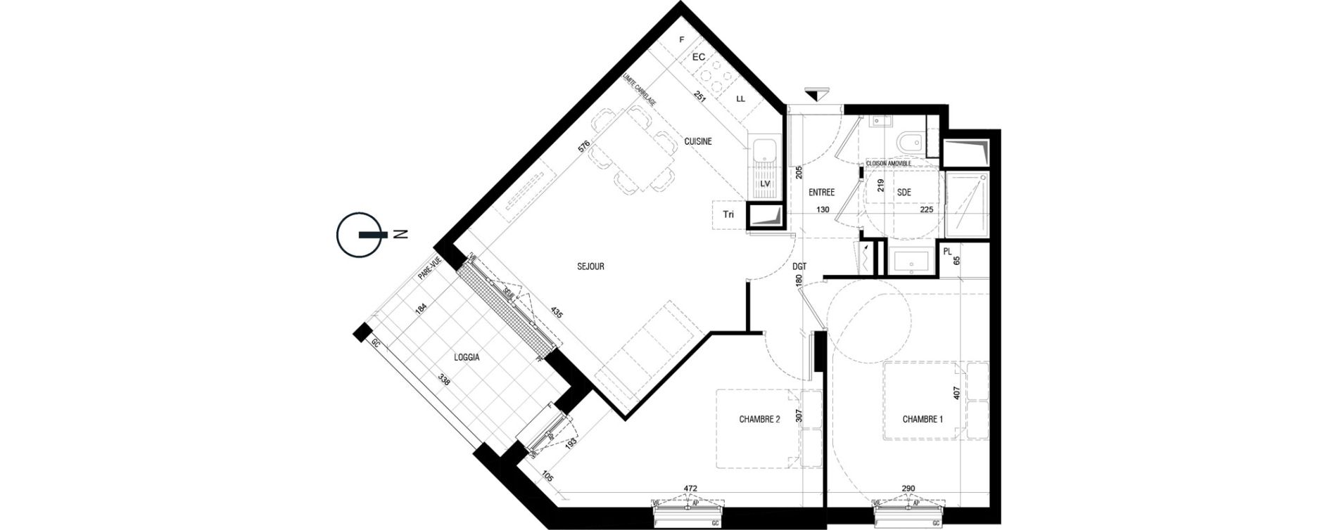 Appartement T3 de 57,30 m2 au Plessis-Robinson Ilot du ponant