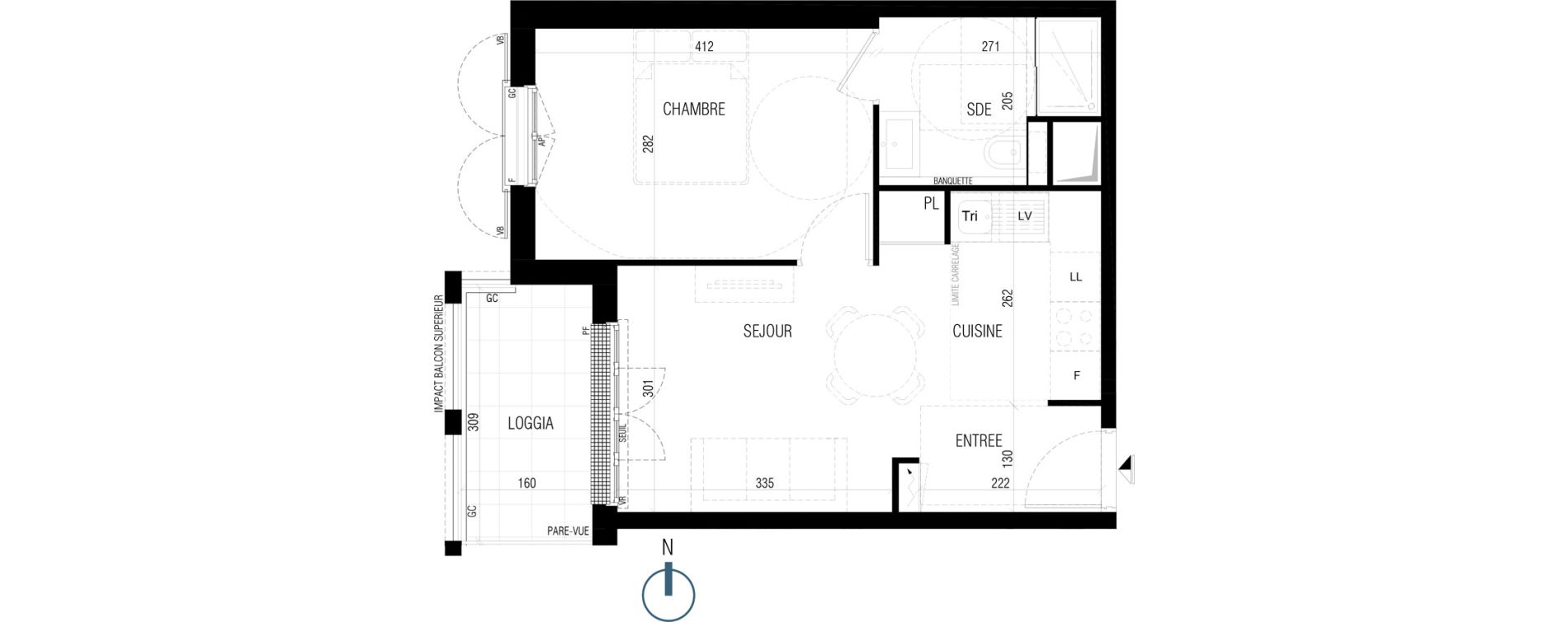 Appartement T2 de 36,40 m2 au Plessis-Robinson Ilot du ponant