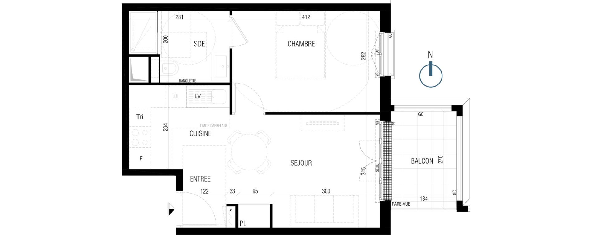 Appartement T2 de 38,20 m2 au Plessis-Robinson Ilot du ponant