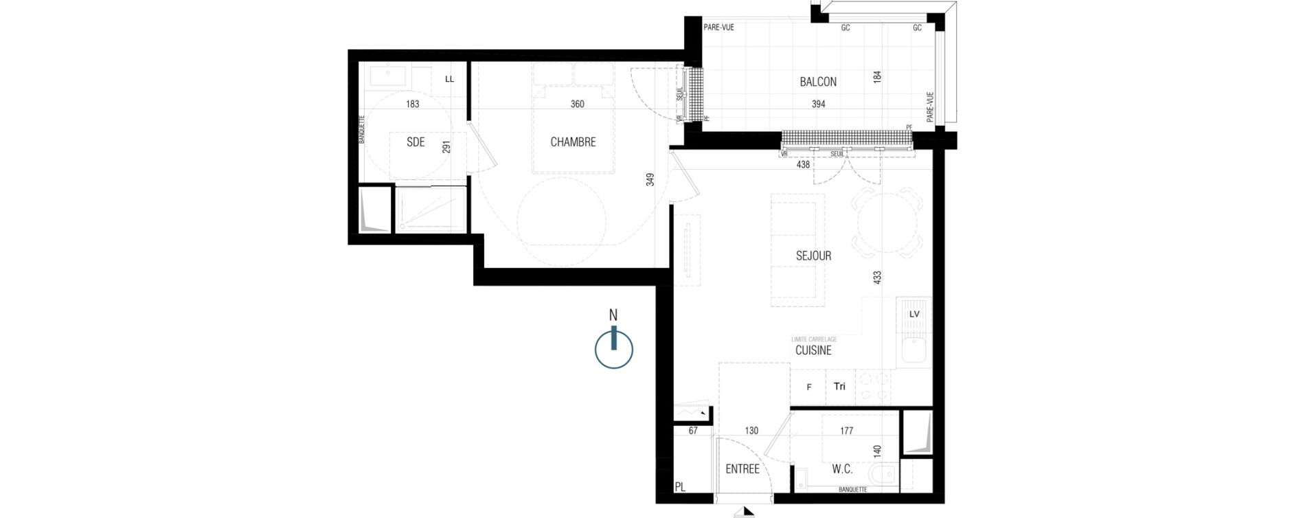 Appartement T2 de 40,80 m2 au Plessis-Robinson Ilot du ponant