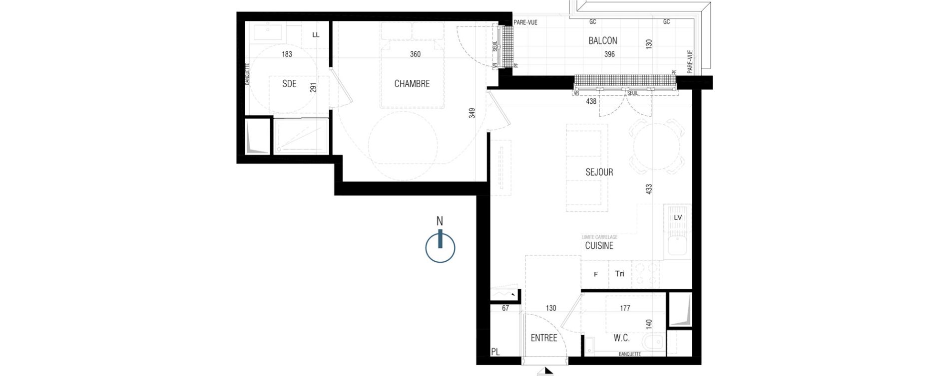Appartement T2 de 40,80 m2 au Plessis-Robinson Ilot du ponant