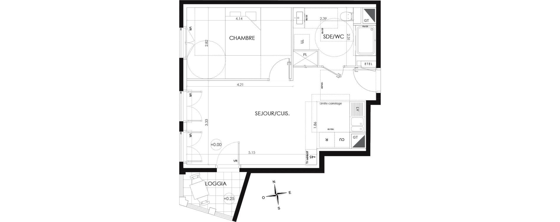 Appartement T2 de 42,34 m2 au Plessis-Robinson Ilot du ponant