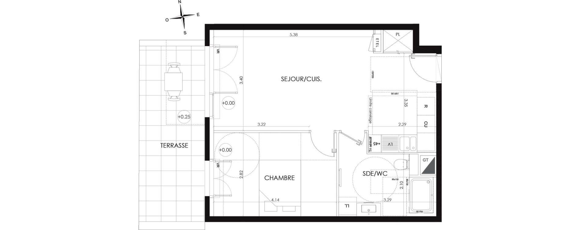 Appartement T2 de 44,65 m2 au Plessis-Robinson Ilot du ponant