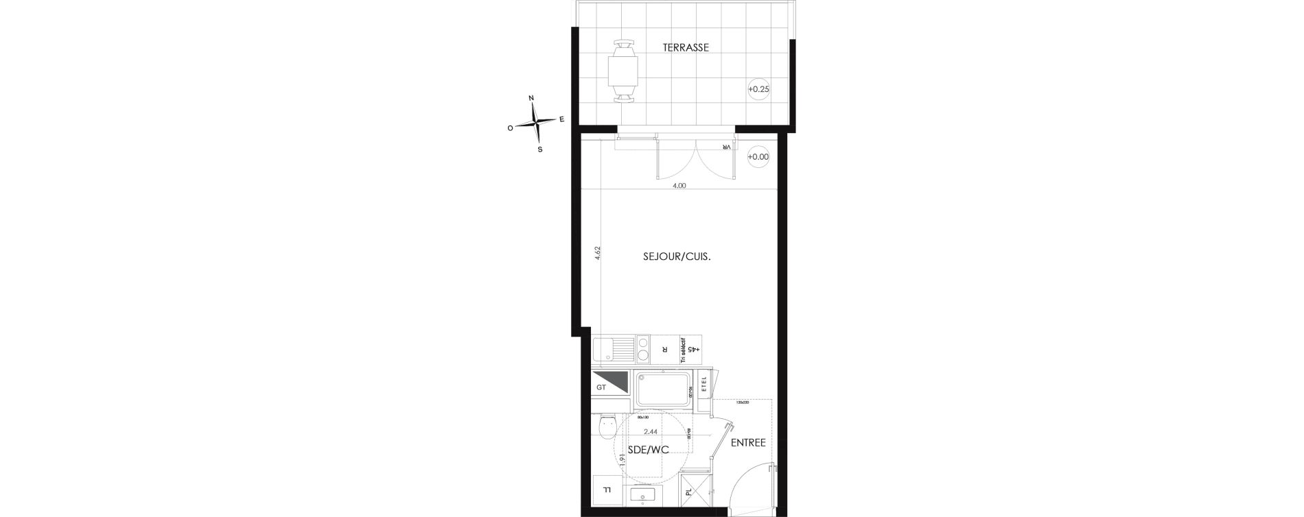 Appartement T1 de 27,78 m2 au Plessis-Robinson Ilot du ponant