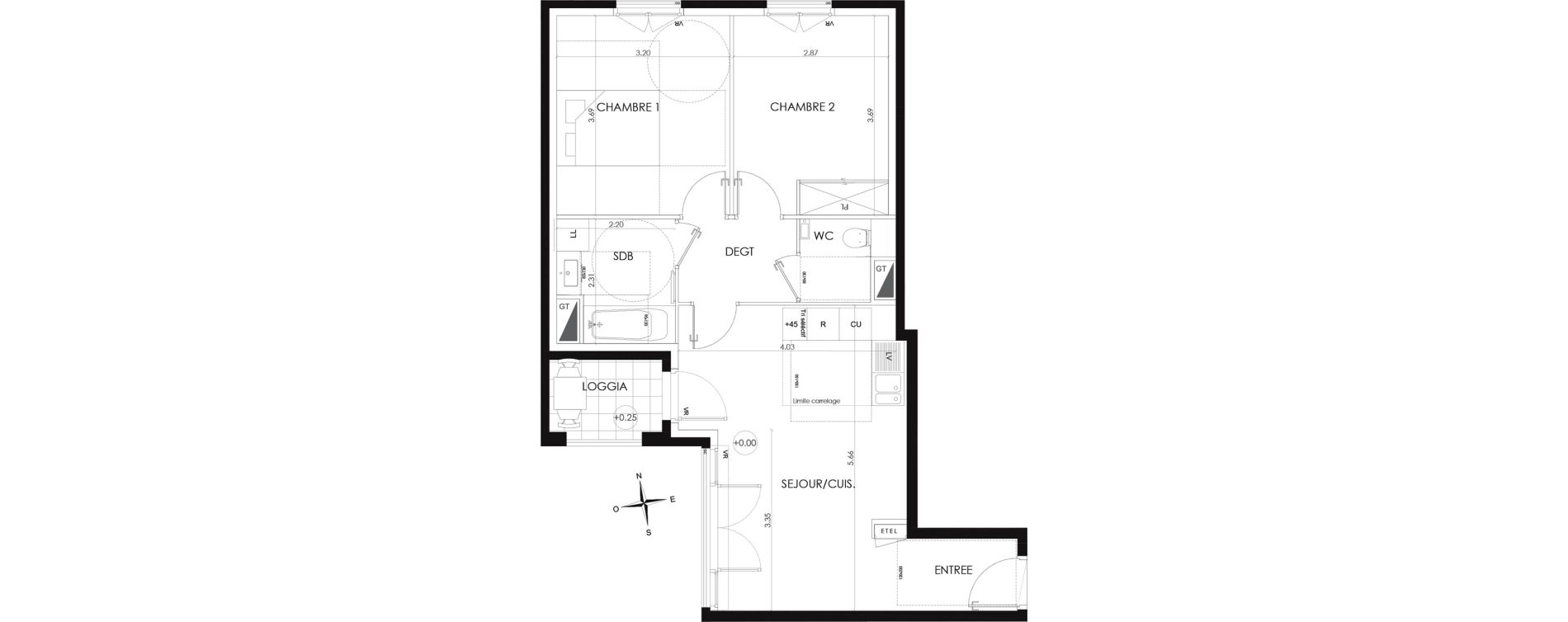 Appartement T3 de 56,41 m2 au Plessis-Robinson Ilot du ponant