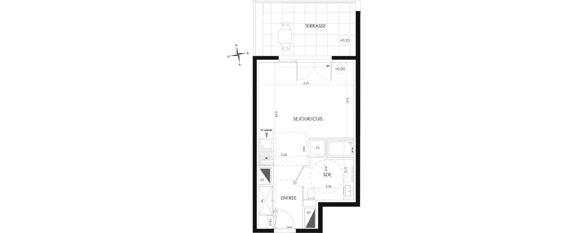 Appartement T1 de 27,64 m2 au Plessis-Robinson Ilot du ponant