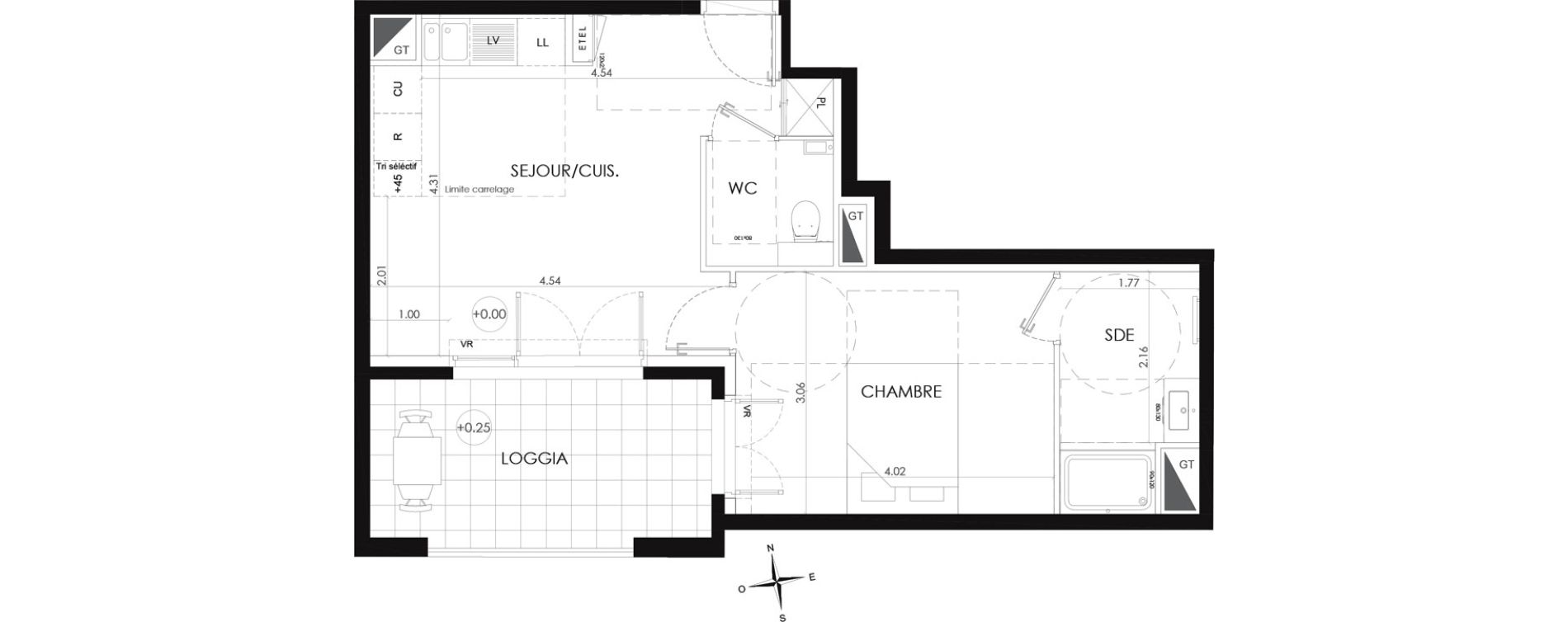 Appartement T2 de 39,30 m2 au Plessis-Robinson Ilot du ponant