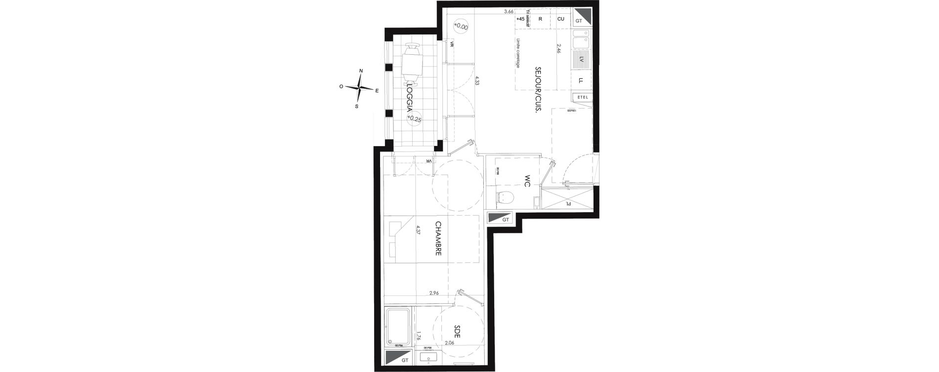 Appartement T2 de 40,60 m2 au Plessis-Robinson Ilot du ponant