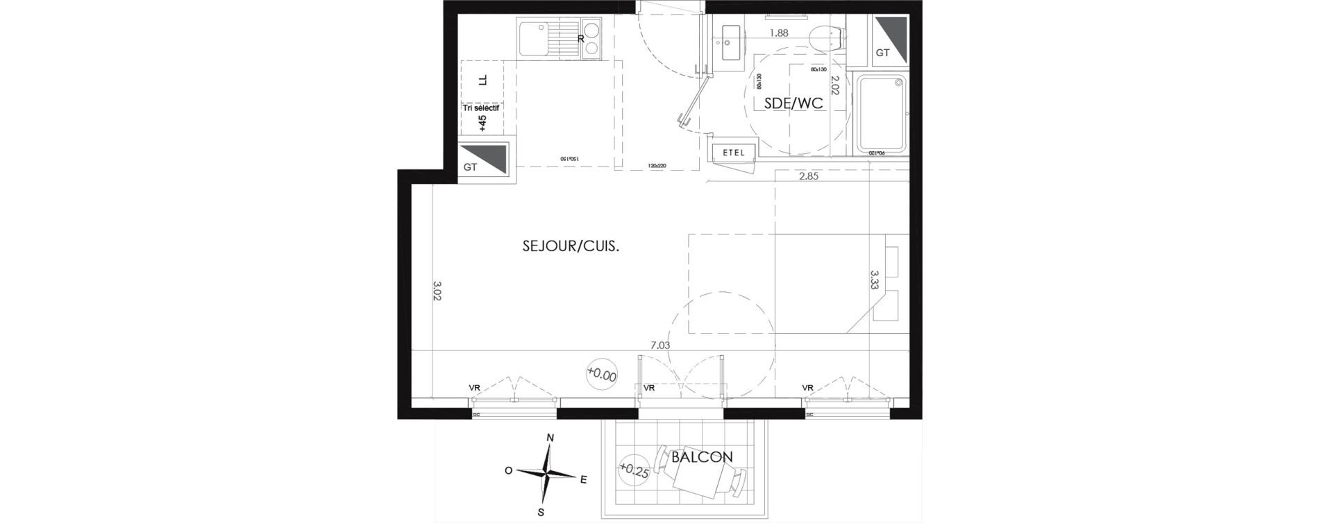 Appartement T1 de 35,28 m2 au Plessis-Robinson Ilot du ponant
