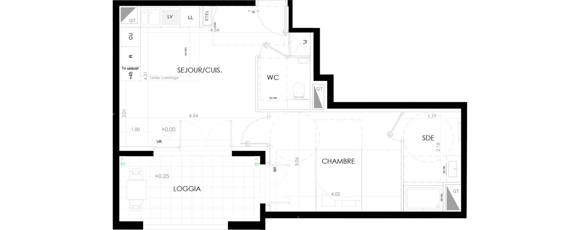 Appartement T2 de 39,30 m2 au Plessis-Robinson Ilot du ponant