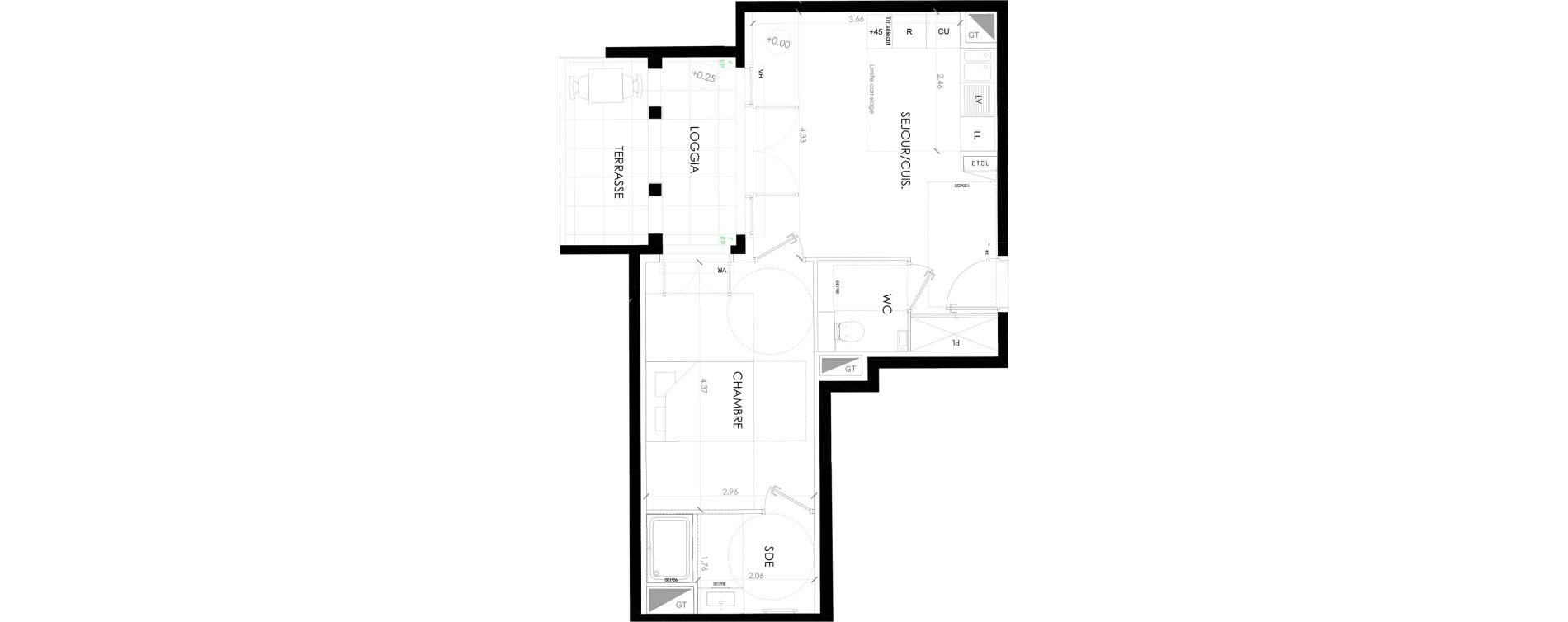 Appartement T2 de 40,60 m2 au Plessis-Robinson Ilot du ponant
