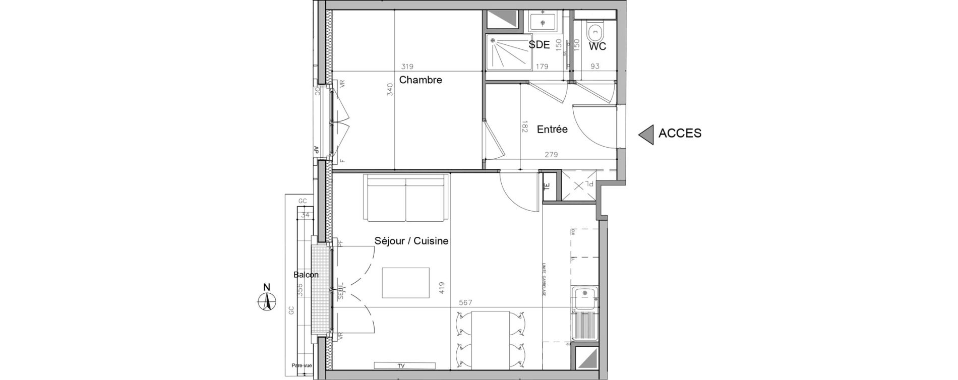 Appartement T2 de 42,80 m2 au Plessis-Robinson Pergaud