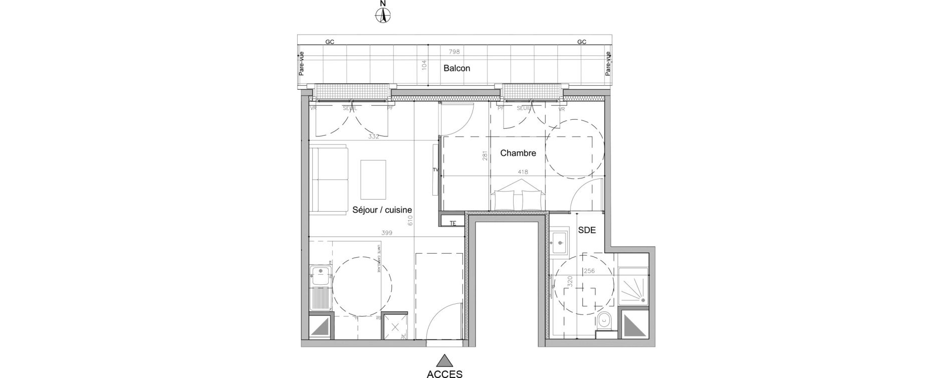 Appartement T2 de 39,80 m2 au Plessis-Robinson Pergaud