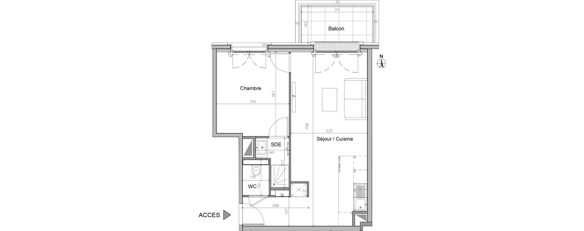 Appartement T2 de 42,80 m2 au Plessis-Robinson Pergaud