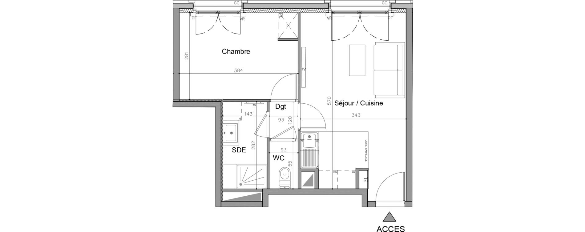 Appartement T2 de 36,60 m2 au Plessis-Robinson Pergaud