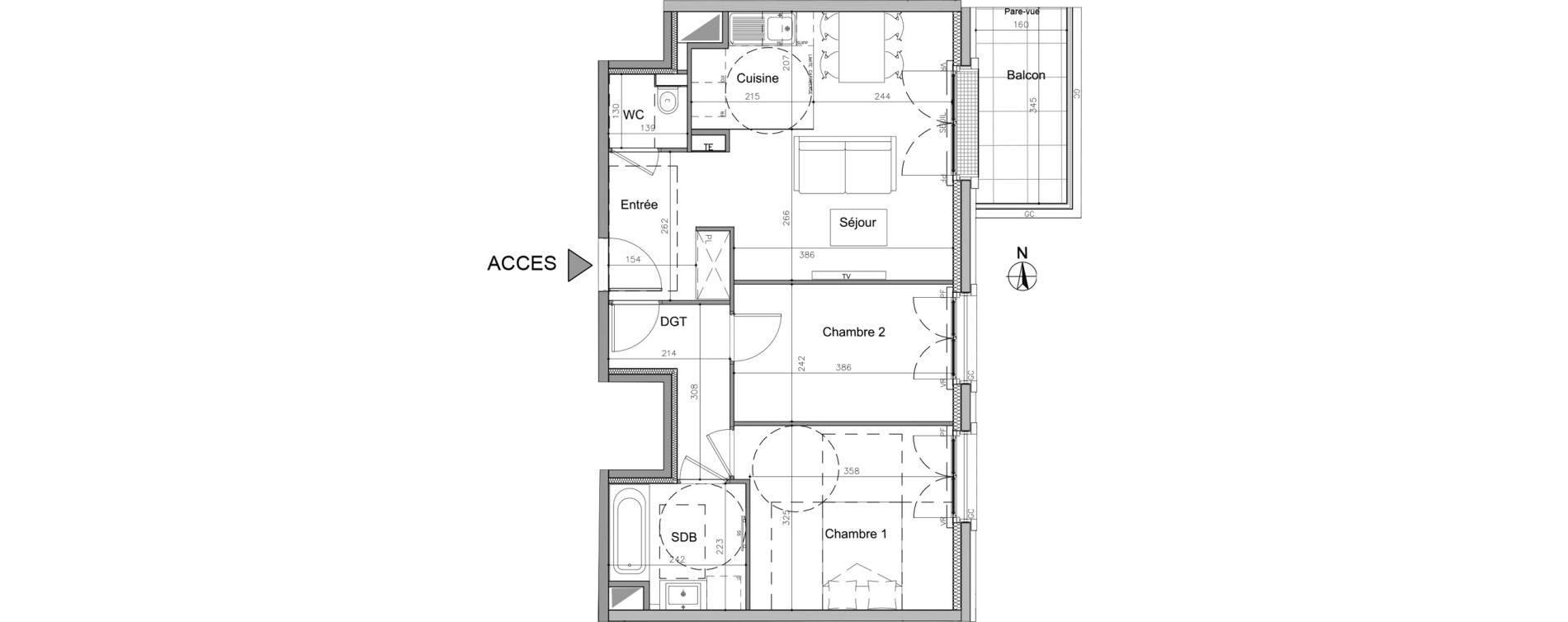 Appartement T3 de 57,20 m2 au Plessis-Robinson Pergaud