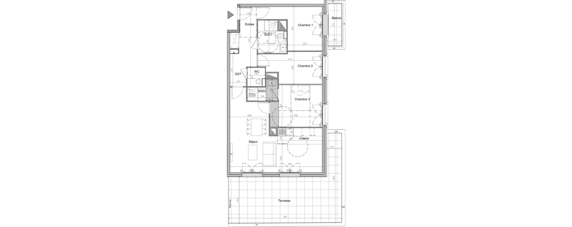 Appartement T4 de 77,60 m2 au Plessis-Robinson Pergaud