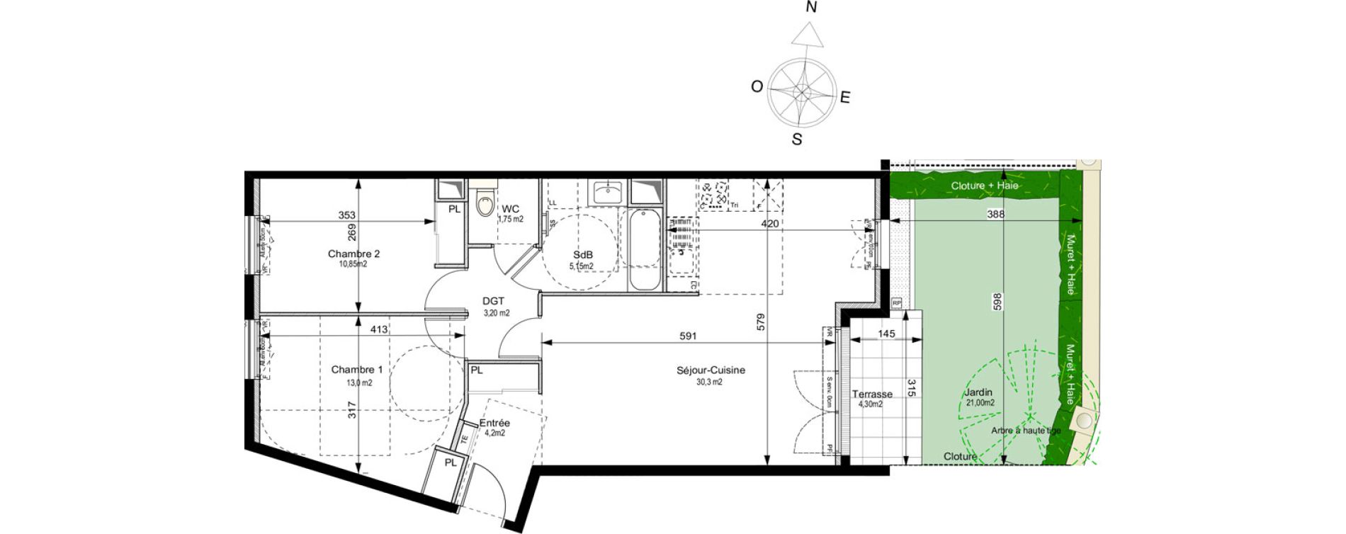 Appartement T3 de 68,45 m2 au Plessis-Robinson Ilot du ponant