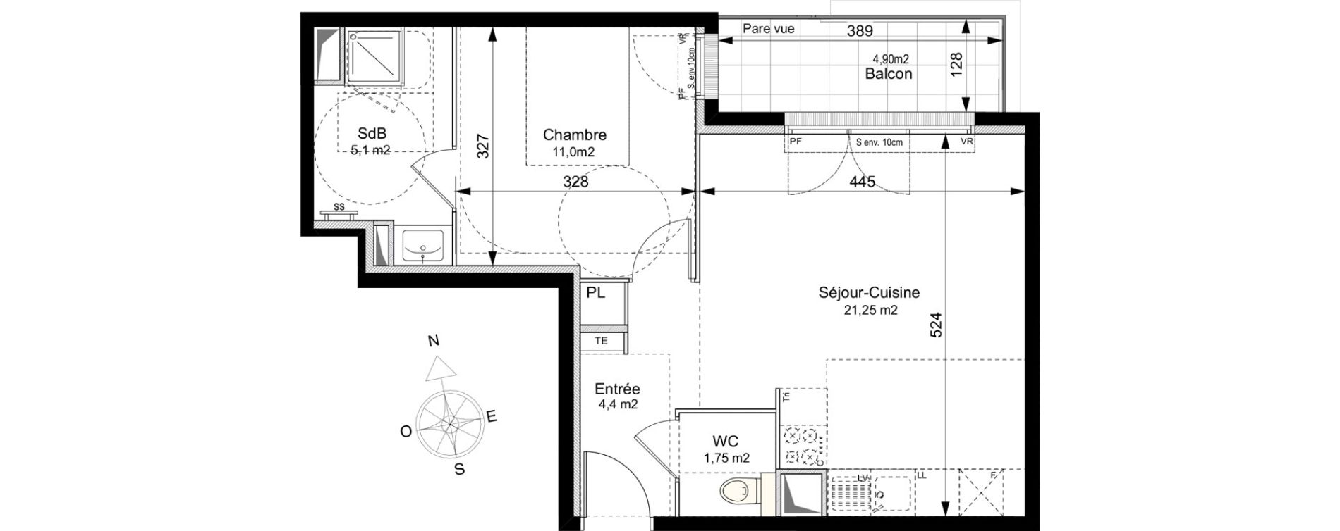 Appartement T2 de 43,50 m2 au Plessis-Robinson Ilot du ponant
