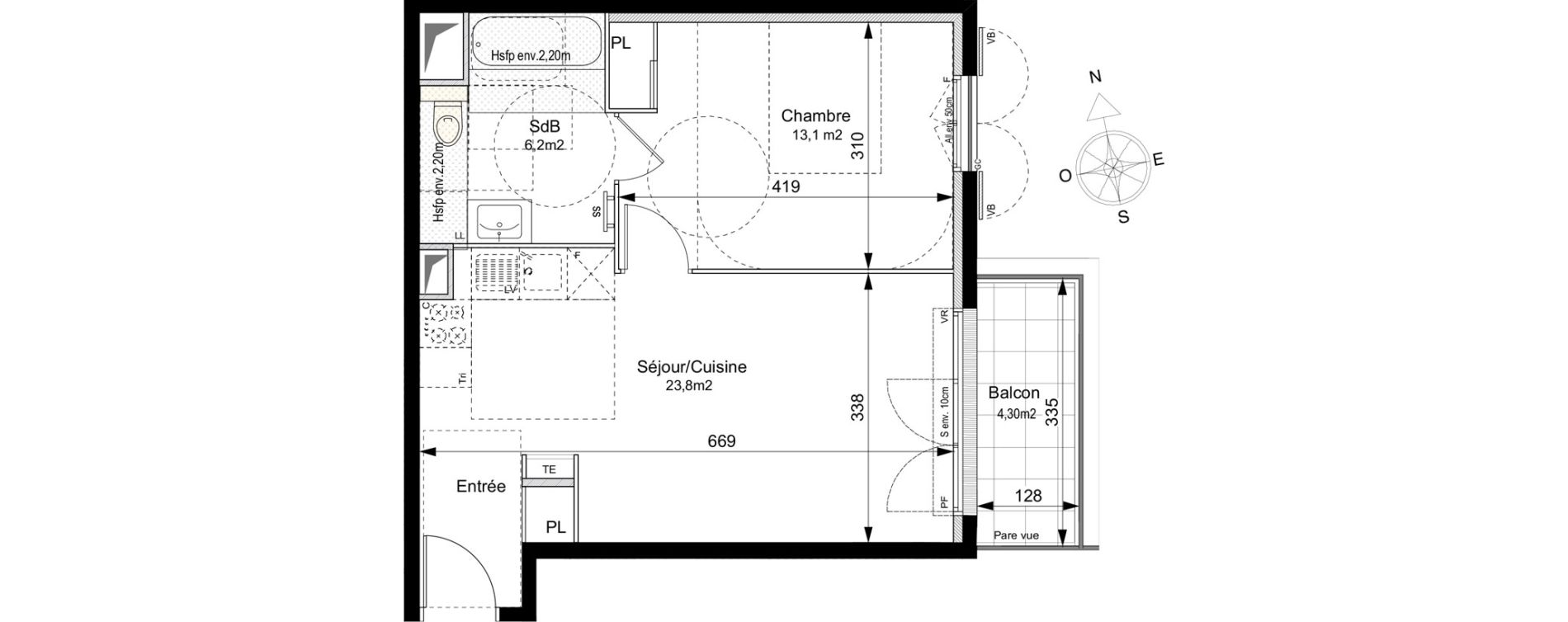 Appartement T2 de 43,10 m2 au Plessis-Robinson Ilot du ponant