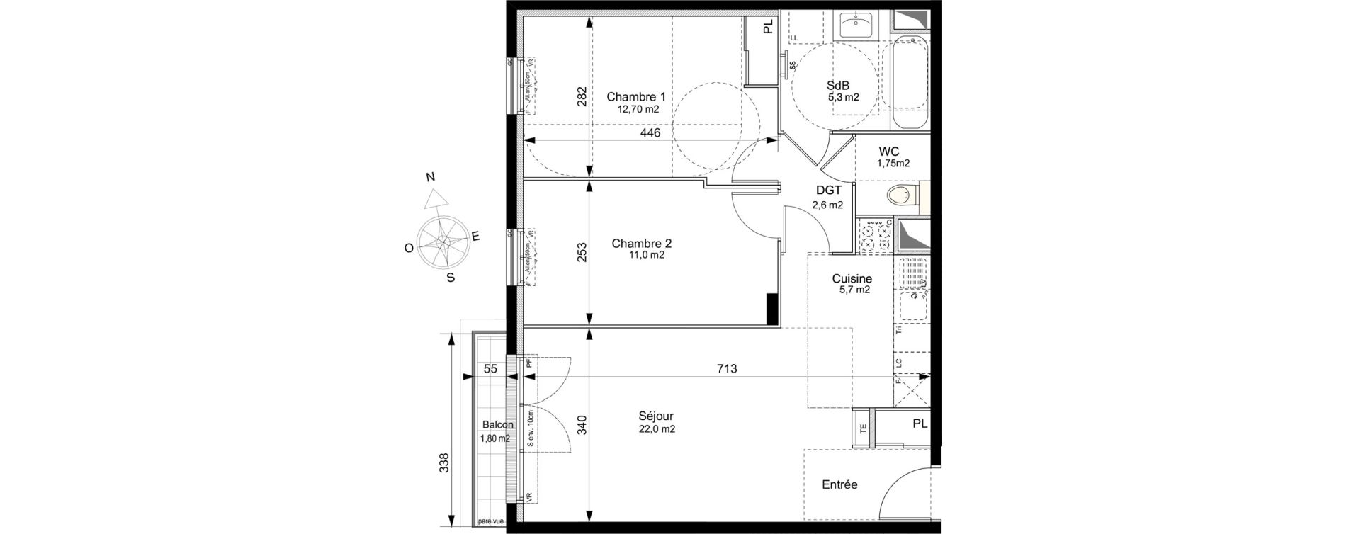 Appartement T3 de 61,05 m2 au Plessis-Robinson Ilot du ponant