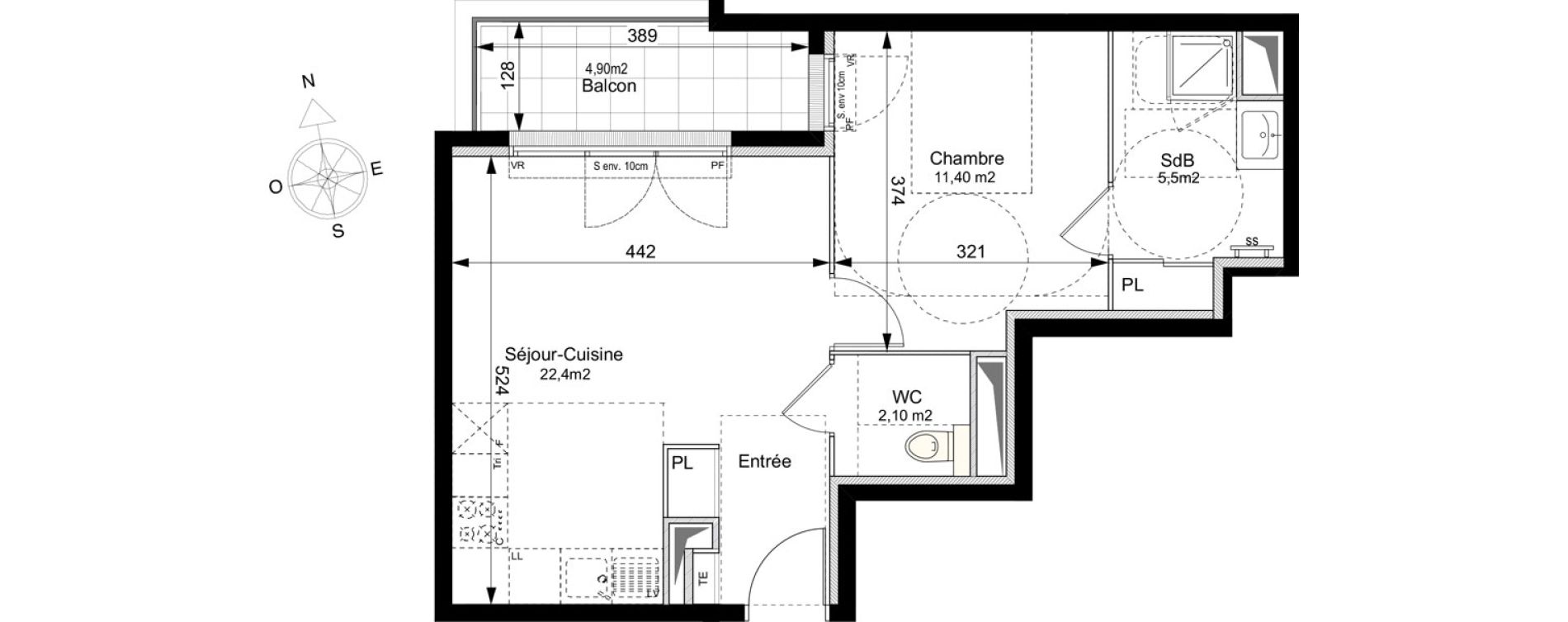 Appartement T2 de 41,45 m2 au Plessis-Robinson Ilot du ponant