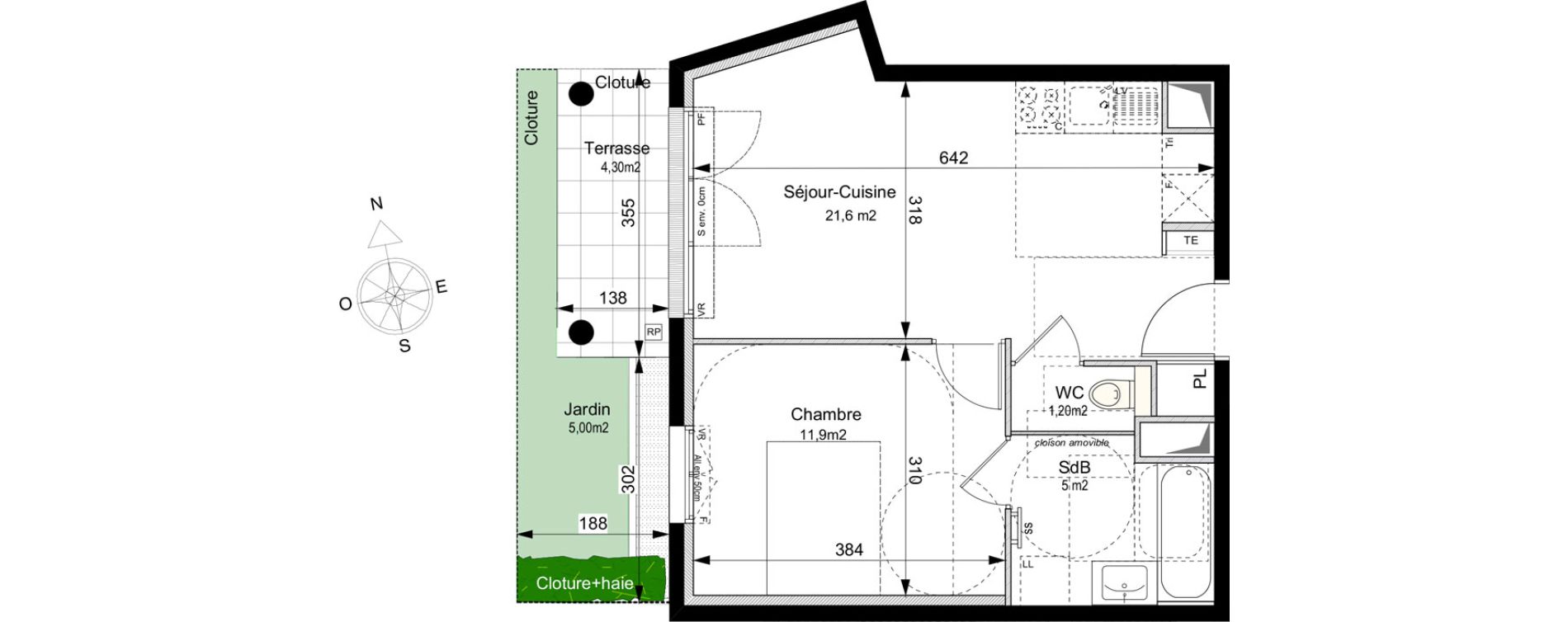 Appartement T2 de 39,70 m2 au Plessis-Robinson Ilot du ponant