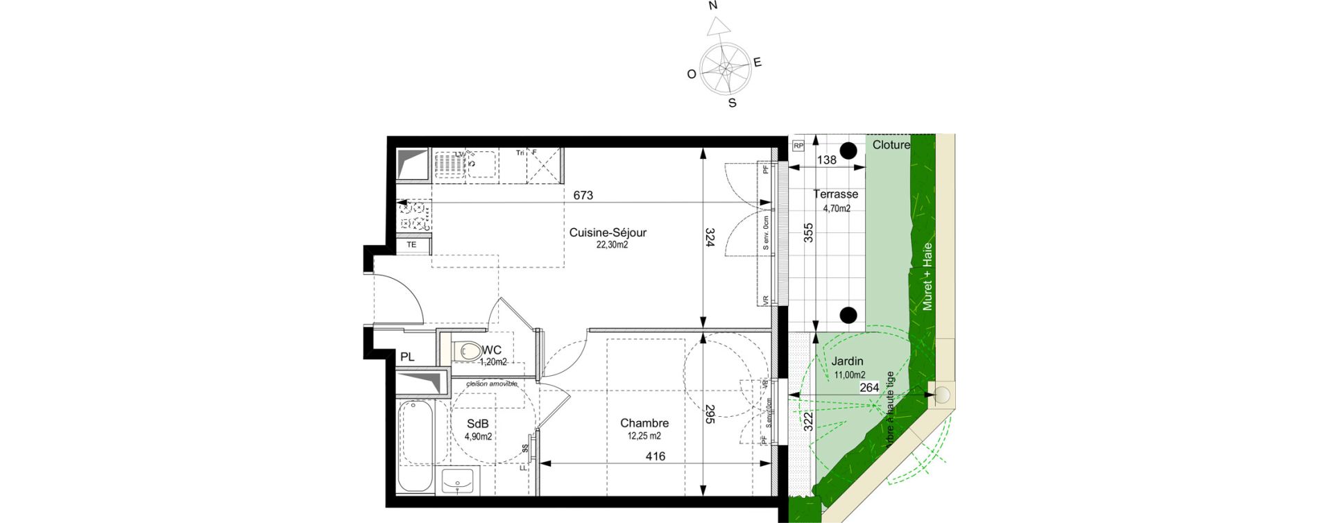Appartement T2 de 40,65 m2 au Plessis-Robinson Ilot du ponant